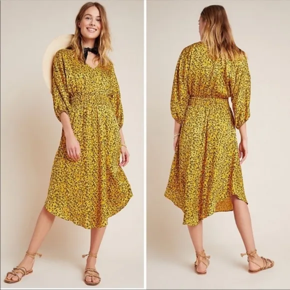 NWT Anthropologie Marigold Floral Silky Midi Summer Dress
