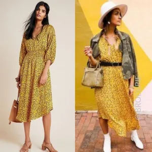 NWT Anthropologie Marigold Floral Silky Midi Summer Dress