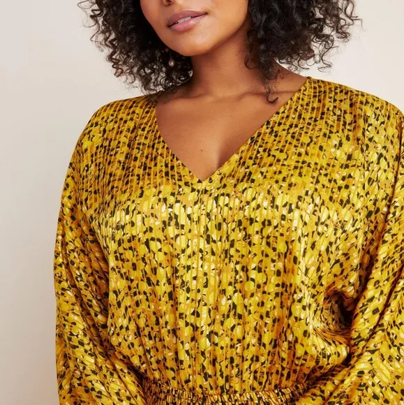 NWT Anthropologie Marigold Floral Silky Midi Summer Dress