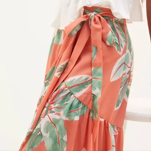 NWT Anthropologie x Hutch Orange Combo Floral Print Wrap Maxi Skirt XS