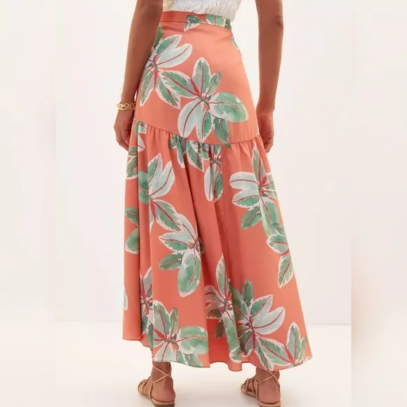 NWT Anthropologie x Hutch Orange Combo Floral Print Wrap Maxi Skirt XS