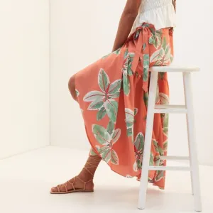 NWT Anthropologie x Hutch Orange Combo Floral Print Wrap Maxi Skirt XS