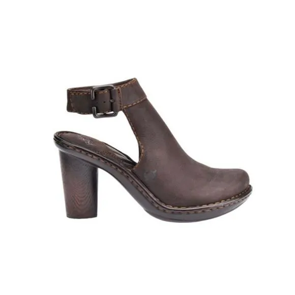 NWT Born brown leather clog mule slingback heels size 6