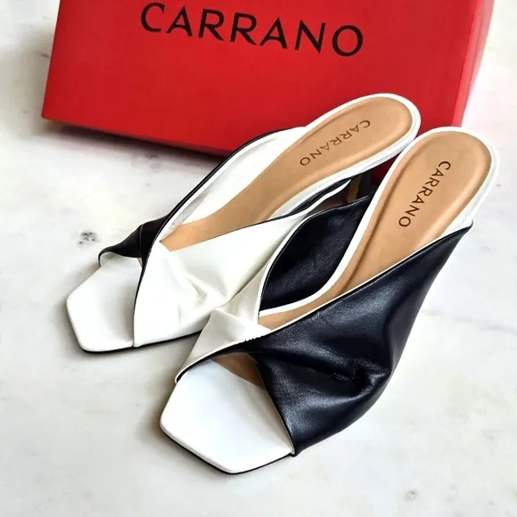 NWT Carrano Sage black/white leather Slide Sandal Size 8