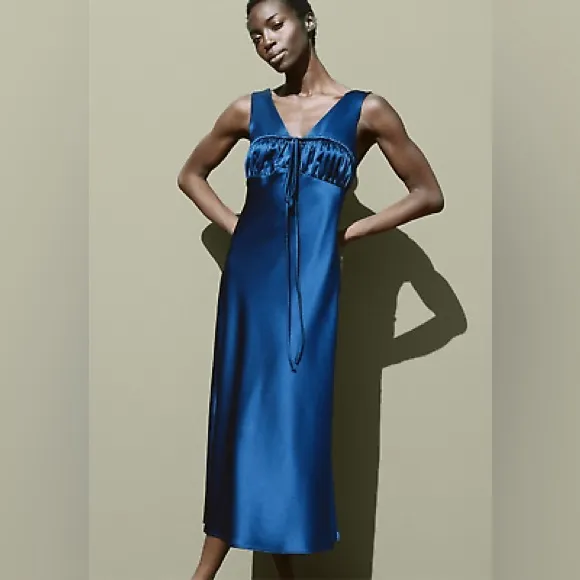 NWT Ciao Lucia Carolinne Satin Navy Slip Dress Size Large