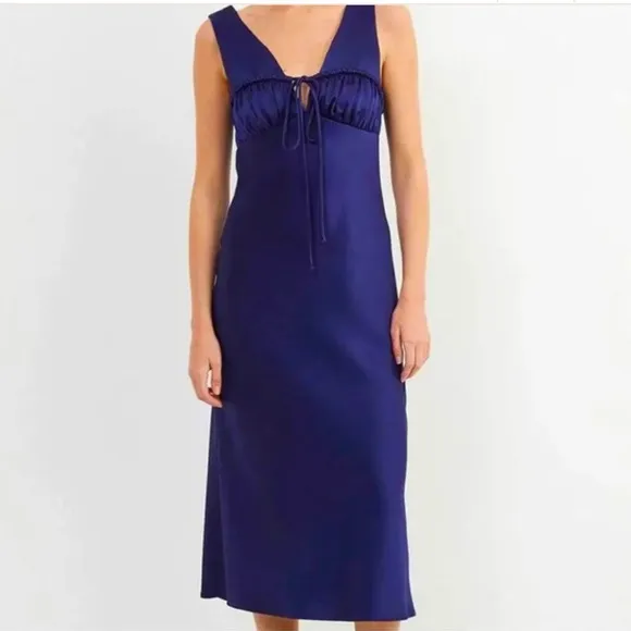 NWT Ciao Lucia Carolinne Satin Navy Slip Dress Size Large