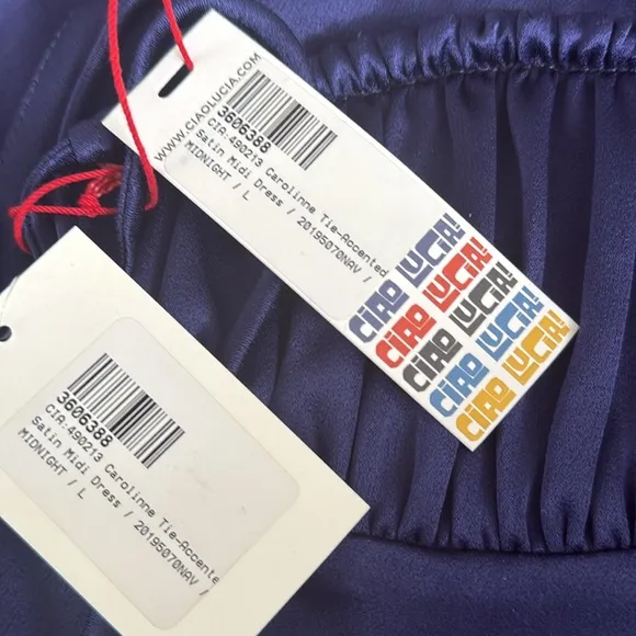 NWT Ciao Lucia Carolinne Satin Navy Slip Dress Size Large