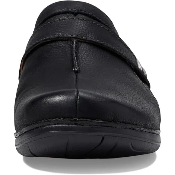 NWT Clarks Unisex Un Loop Ease Sneaker, Black Leat-Size 8 US Women