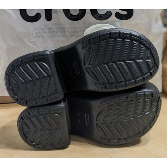NWT CROCS Black and White Siren Rosette Clogs Women's Size 9
