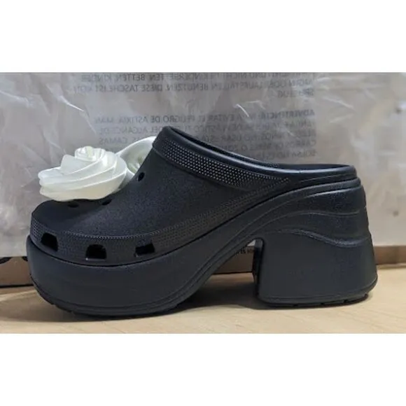 NWT CROCS Black and White Siren Rosette Clogs Women's Size 9