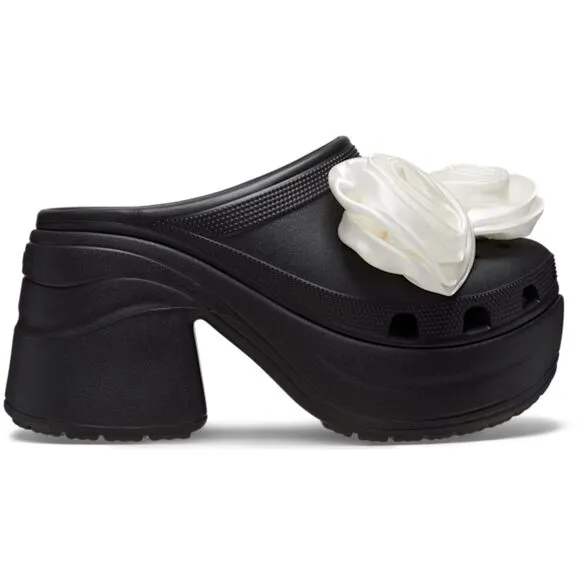 NWT CROCS Black and White Siren Rosette Clogs Women's Size 9