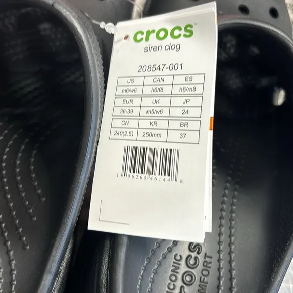 NWT CROCS Chunky Heel Black Mules Platform Women's Sz 8 SIREN Clogs Extra Height