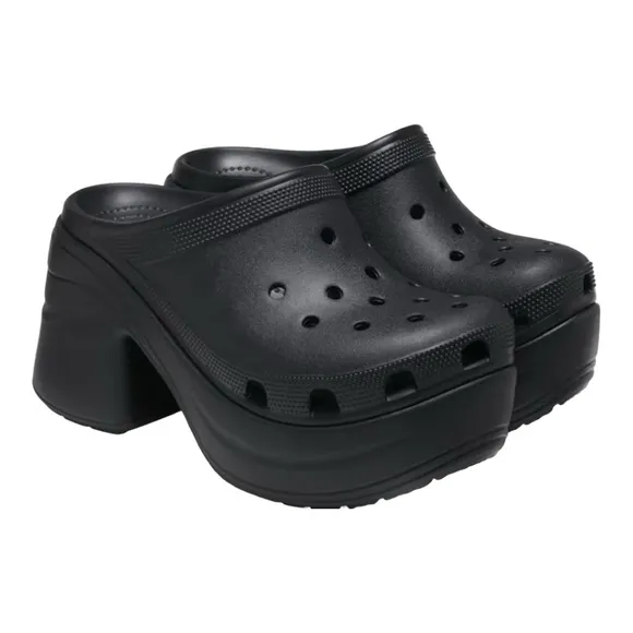 NWT CROCS Chunky Heel Black Mules Platform Women's Sz 8 SIREN Clogs Extra Height