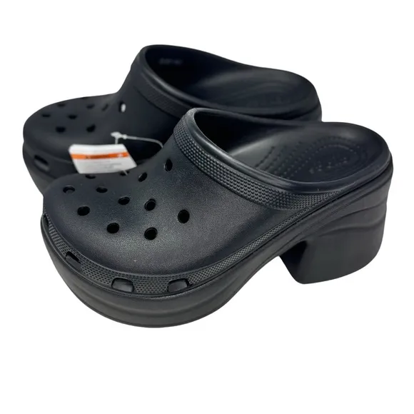 NWT CROCS Chunky Heel Black Mules Platform Women's Sz 8 SIREN Clogs Extra Height
