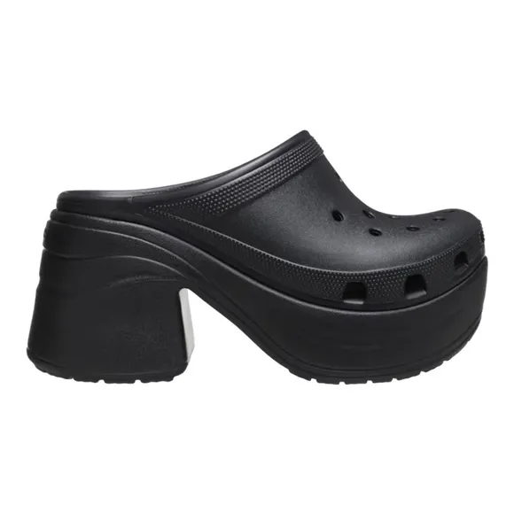 NWT CROCS Chunky Heel Black Mules Platform Women's Sz 8 SIREN Clogs Extra Height