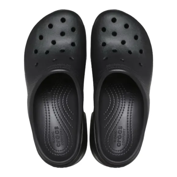 NWT CROCS Chunky Heel Black Mules Platform Women's Sz 8 SIREN Clogs Extra Height