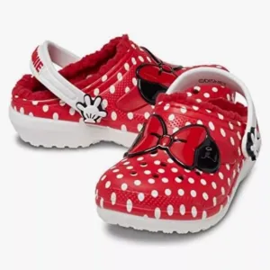 NWT CROCS Classic Disney Minnie Mouse Kids Clogs Shoes - Red Faux Fur SIZE 5
