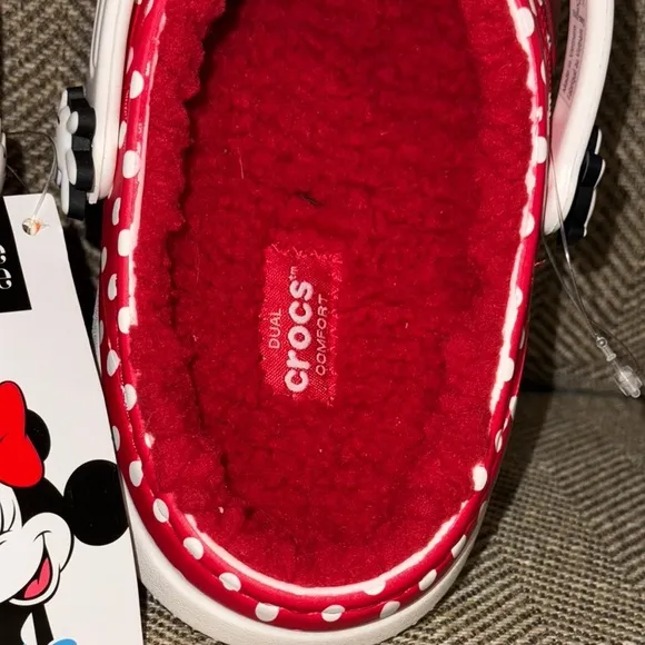 NWT CROCS Classic Disney Minnie Mouse Kids Clogs Shoes - Red Faux Fur SIZE 5