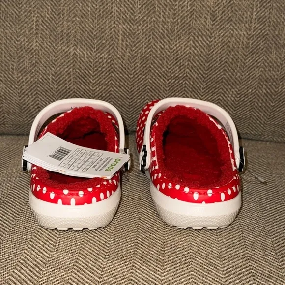NWT CROCS Classic Disney Minnie Mouse Kids Clogs Shoes - Red Faux Fur SIZE 5