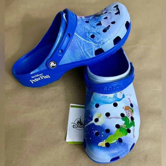 NWT Crocs Disney Parks Peter Pan Blue Classic Clogs