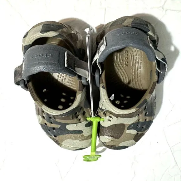 NWT Crocs Echo Redux Camo Clog Brown Tan Waterproof Classic Unisex Kids sz C5