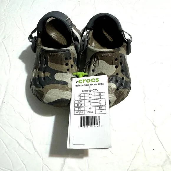 NWT Crocs Echo Redux Camo Clog Brown Tan Waterproof Classic Unisex Kids sz C5