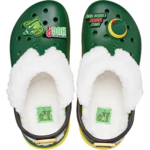 *NWT* Crocs Elf Classic Clogs, Mens Sz 5, Women’s Sz 7, Fuzz Lined Green Jibbitz