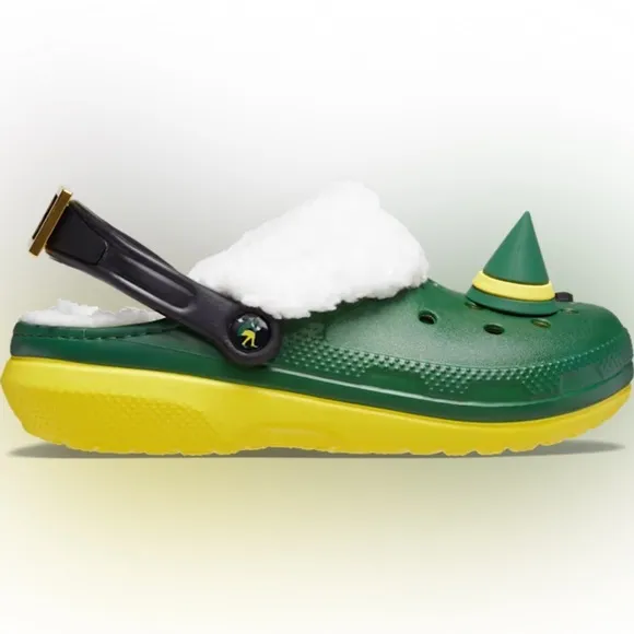*NWT* Crocs Elf Classic Clogs, Mens Sz 5, Women’s Sz 7, Fuzz Lined Green Jibbitz