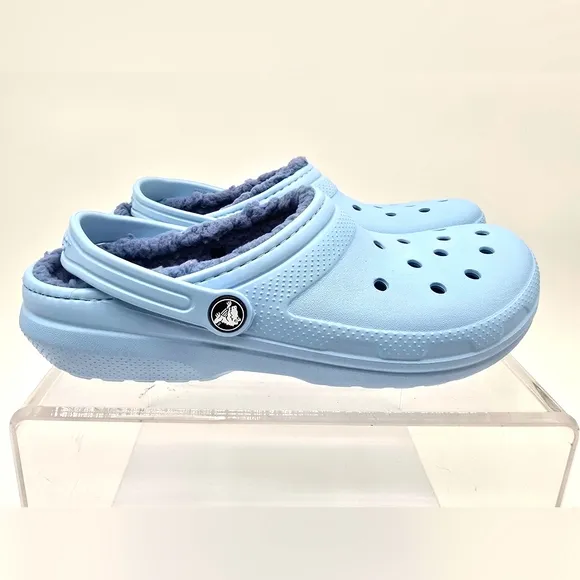NWT Crocs Kids Sherpa Classic Fleece Lined Clogs Light Blue USJ6 Fits Women 6.5