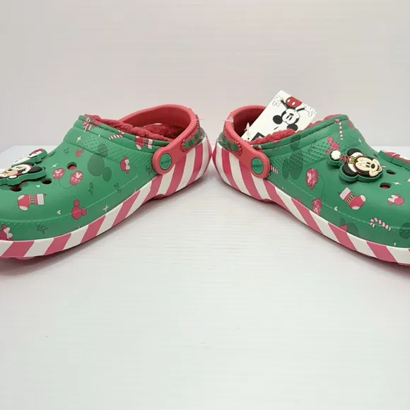 NWT Crocs M6 W8 Disney Mickey Christmas Lined Clogs Green Minnie Mouse Holiday