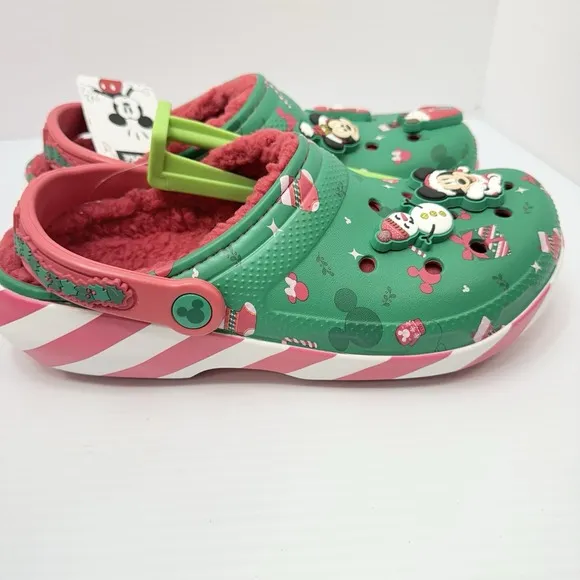 NWT Crocs M6 W8 Disney Mickey Christmas Lined Clogs Green Minnie Mouse Holiday
