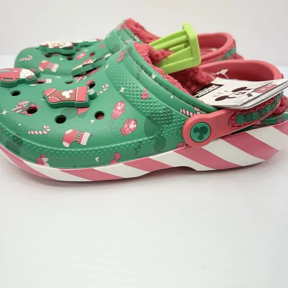 NWT Crocs M6 W8 Disney Mickey Christmas Lined Clogs Green Minnie Mouse Holiday