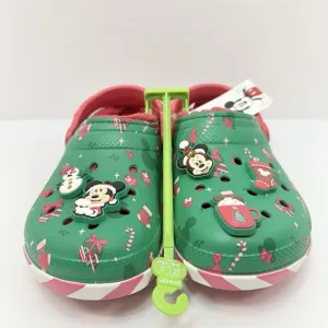 NWT Crocs M6 W8 Disney Mickey Christmas Lined Clogs Green Minnie Mouse Holiday