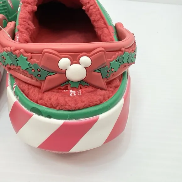 NWT Crocs M6 W8 Disney Mickey Christmas Lined Clogs Green Minnie Mouse Holiday