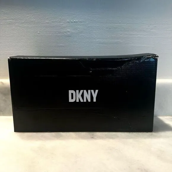 NWT DKNY Textured Python Leather Square Toe Flat Slide Mules Black White Sz 7.5