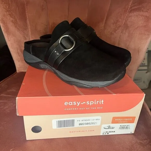 NWT EASY SPIRIT ELEENA CLOGS BLACK SUEDE SIZE 8.5 BRAND NEW IN BOX