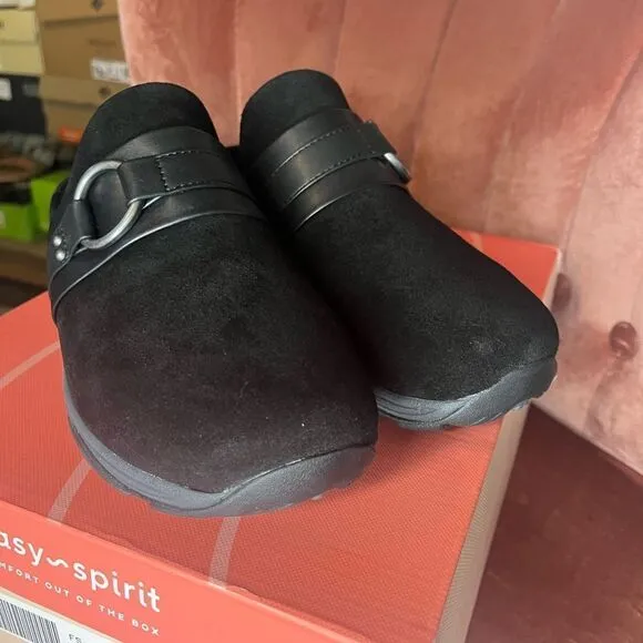 NWT EASY SPIRIT ELEENA CLOGS BLACK SUEDE SIZE 8.5 BRAND NEW IN BOX