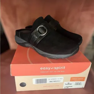 NWT EASY SPIRIT ELEENA CLOGS BLACK SUEDE SIZE 8.5 BRAND NEW IN BOX