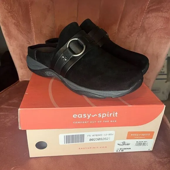 NWT EASY SPIRIT ELEENA CLOGS BLACK SUEDE SIZE 8.5 BRAND NEW IN BOX