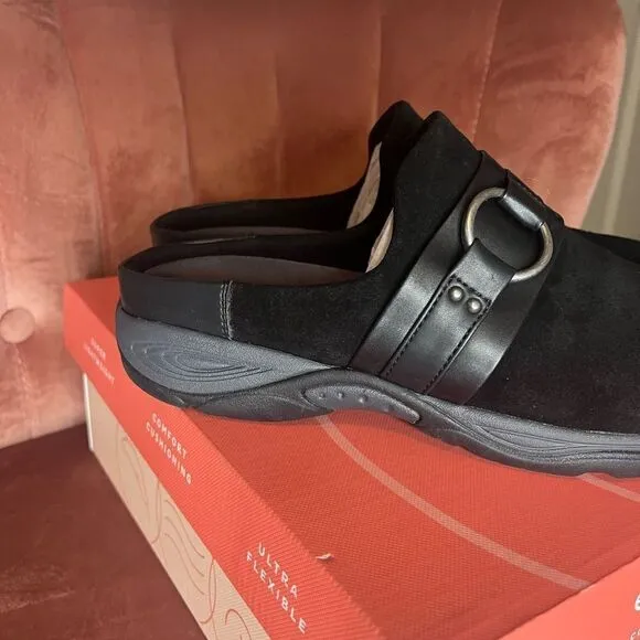 NWT EASY SPIRIT ELEENA CLOGS BLACK SUEDE SIZE 8.5 BRAND NEW IN BOX