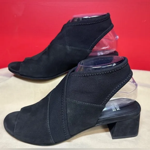 NWT Eileen Fisher Luca Black Slingback Open Toe Heels Women’s Size 8M with Box