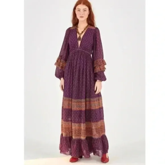 NWT FARM Rio Sophie Scarf Maxi Dress in Multi Rare Bohemian Summer Maxi