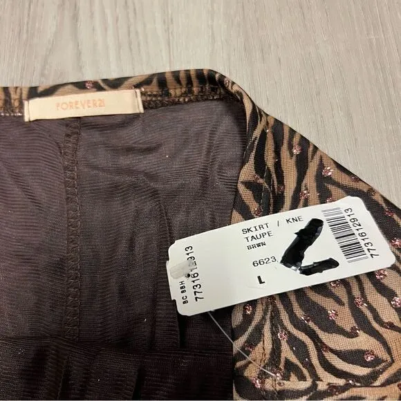 NWT Forever 21 vintage brown tiger print skirt with copper sparkles sz L