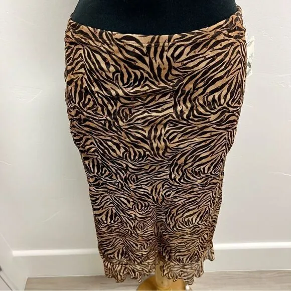 NWT Forever 21 vintage brown tiger print skirt with copper sparkles sz L