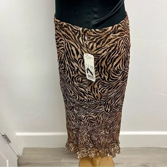 NWT Forever 21 vintage brown tiger print skirt with copper sparkles sz L