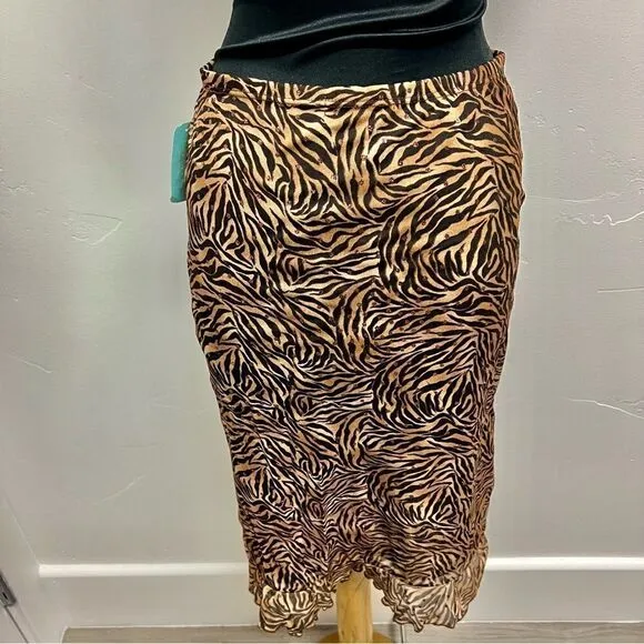 NWT Forever 21 vintage brown tiger print skirt with copper sparkles sz L