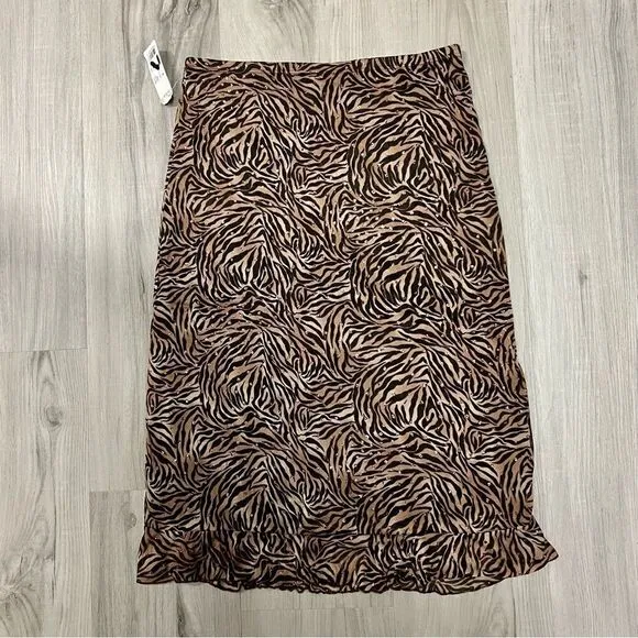 NWT Forever 21 vintage brown tiger print skirt with copper sparkles sz L