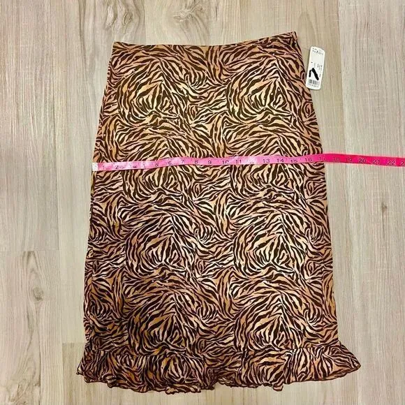 NWT Forever 21 vintage brown tiger print skirt with copper sparkles sz L