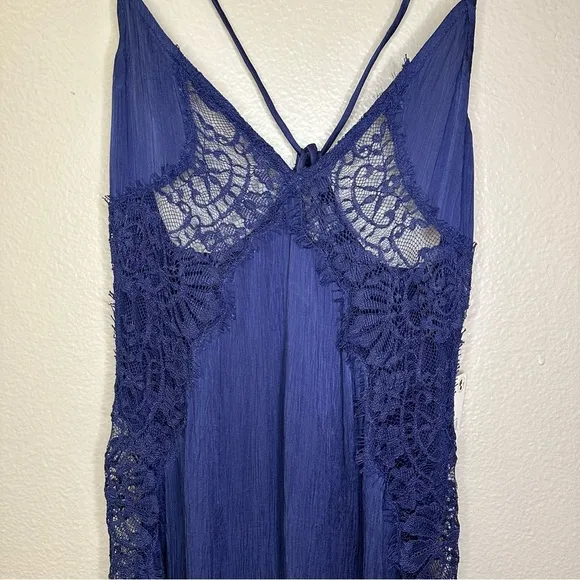 NWT Free People Intimately Sunsetter Maxi Slip Dress Midnight Rain Satin Lace