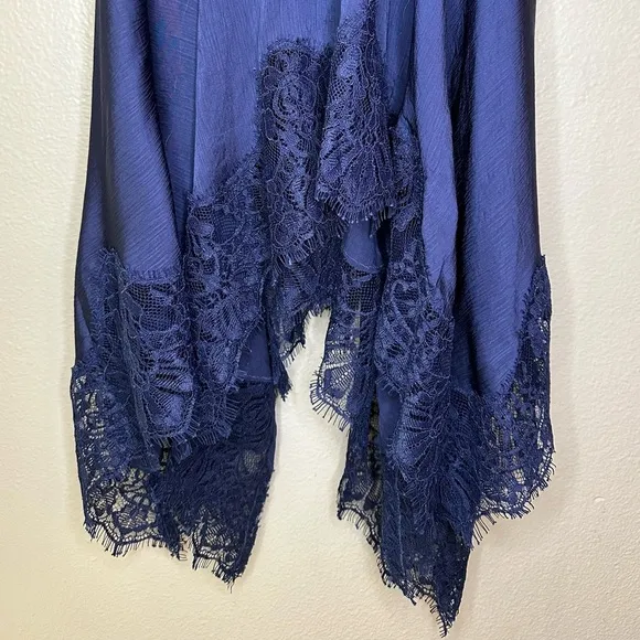 NWT Free People Intimately Sunsetter Maxi Slip Dress Midnight Rain Satin Lace